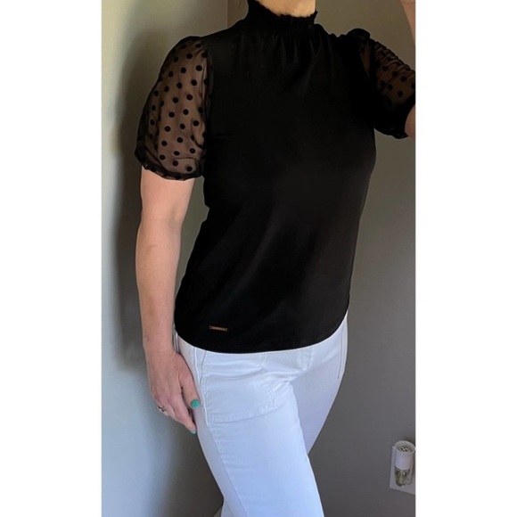 Anne Klein Short sleeved black top with sheer puff sleeves, Size Small - Picture 9 of 16